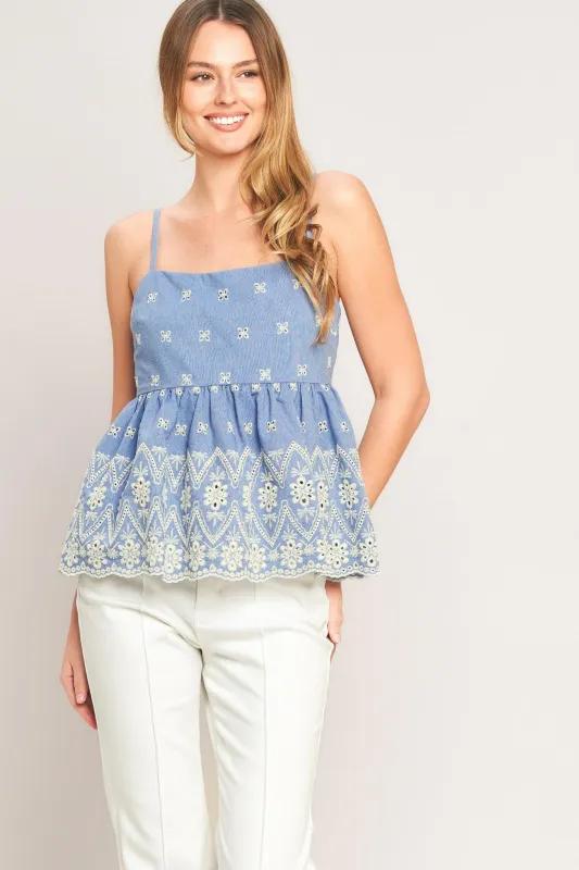 Blue Meadow Woven Top made by Flying Tomato