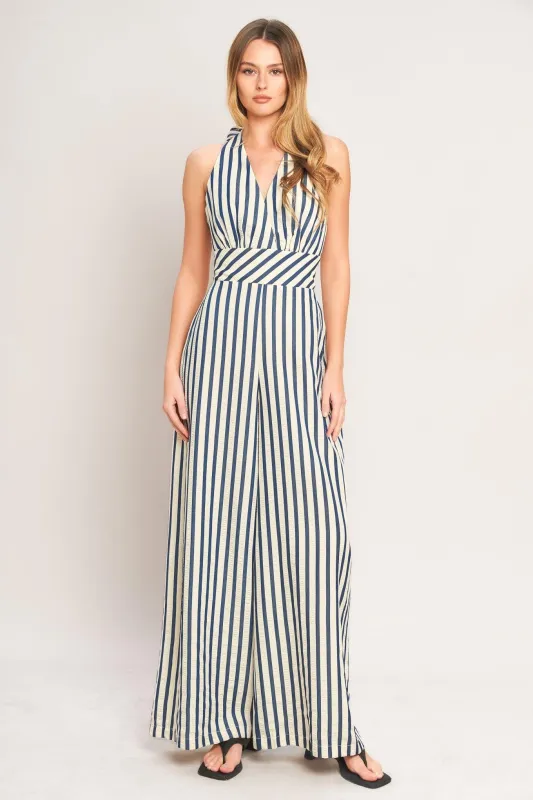 Nautical Breeze Stripe Woven Jumpsuit made by Flying Tomato