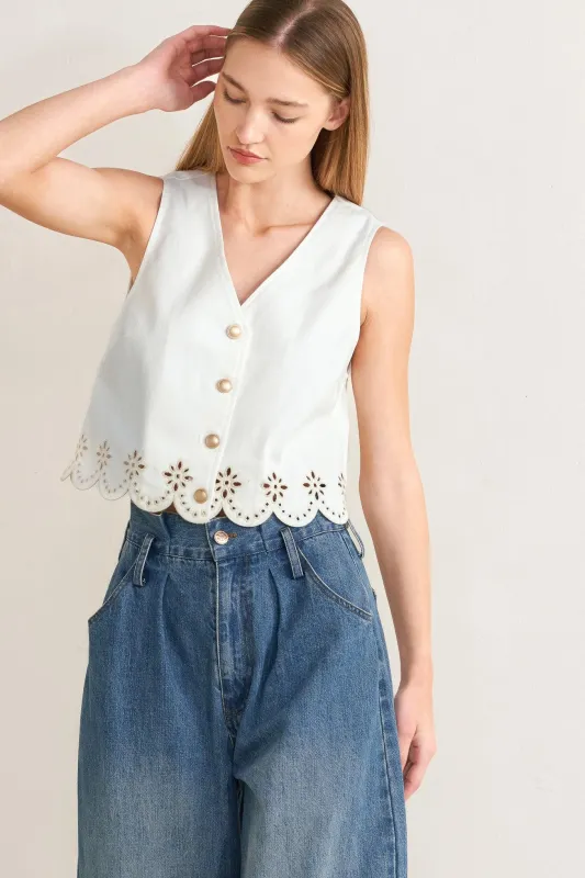 Seafoam Scallop Woven Vest made by Flying Tomato