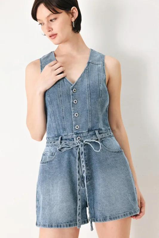 Relaxed Chic Denim Romper made by Flying Tomato