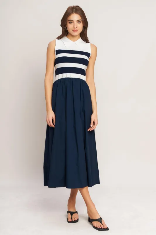 Stripe Elegance Sweater Woven Midi Dress made by Flying Tomato