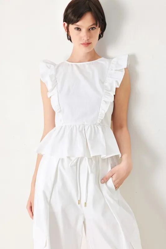 White Blossom Woven Top made by Flying Tomato