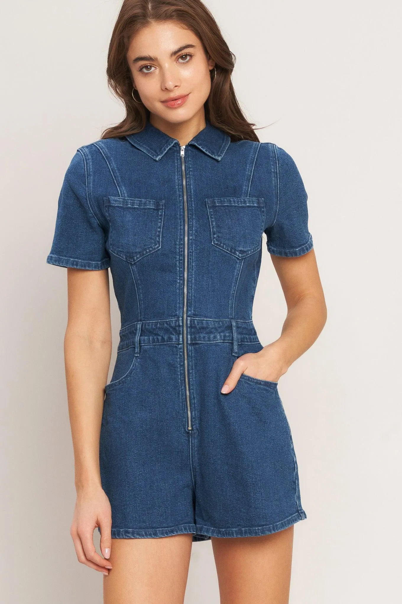 Casual Structure Denim Romper sold by Zulily product image thumbnail 3