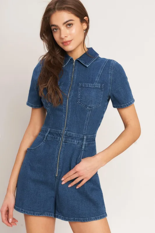 Casual Structure Denim Romper made by Flying Tomato
