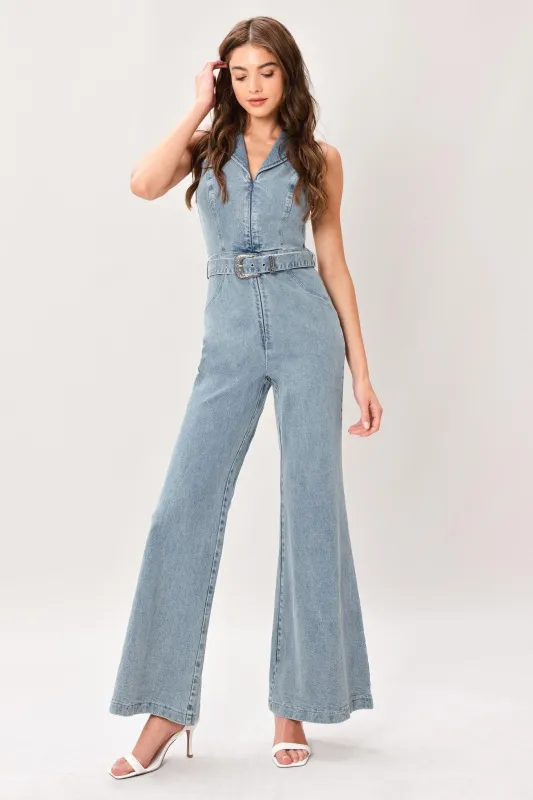 Flare Icon Denim Jumpsuit made by Flying Tomato