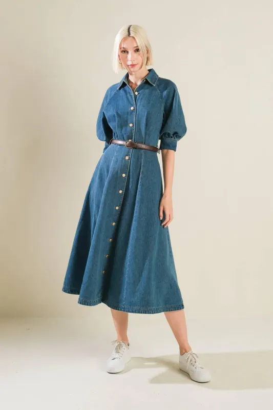 Divide and Contour Denim Midi Dress made by Flying Tomato