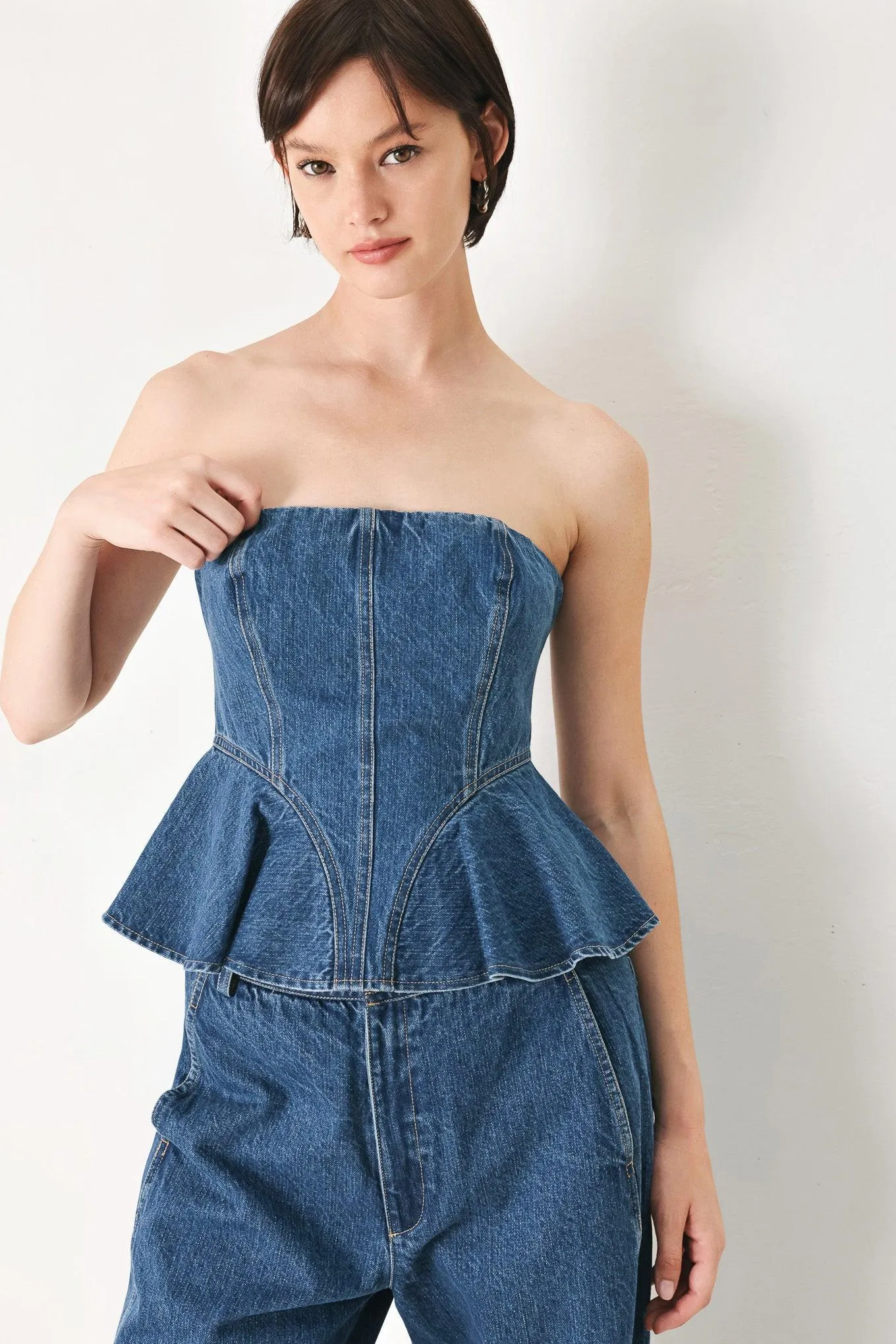 Blue Blossom Bustier Denim Top sold by Zulily