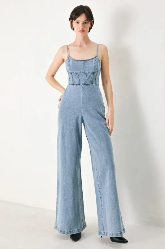 Skyline Sweetheart Denim Jumpsuit made by Flying Tomato