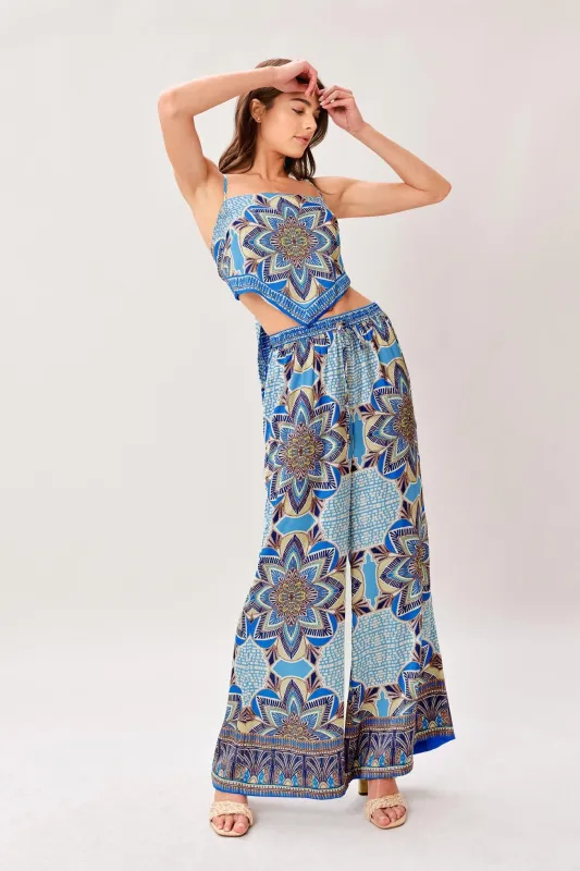 Azure Mandala Woven Scarf Top and Pant Set made by Flying Tomato