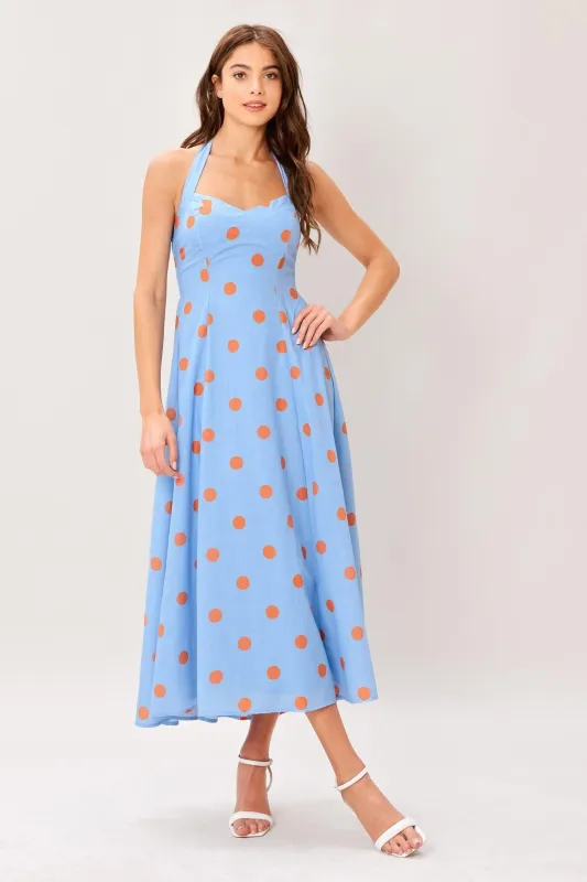 Cotton Candy Sky Dot Woven Midi Dress made by Flying Tomato