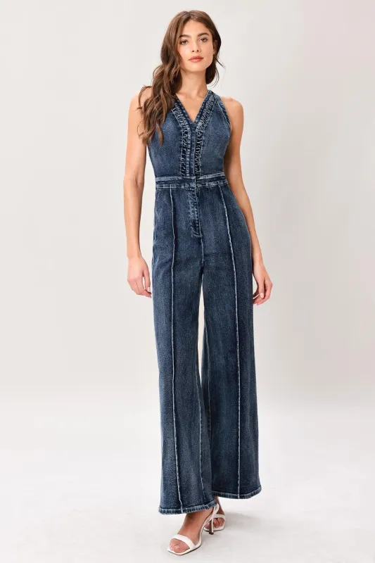 Cool Structure Denim Jumpsuit made by Flying Tomato