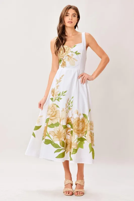 Cream Botanica Woven Midi Dress made by Flying Tomato