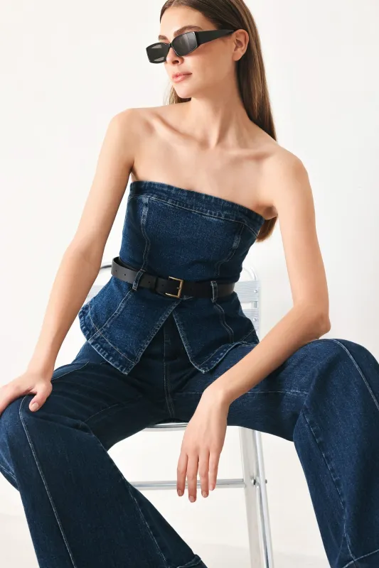 Skyline Flare Denim Tube Top made by Flying Tomato