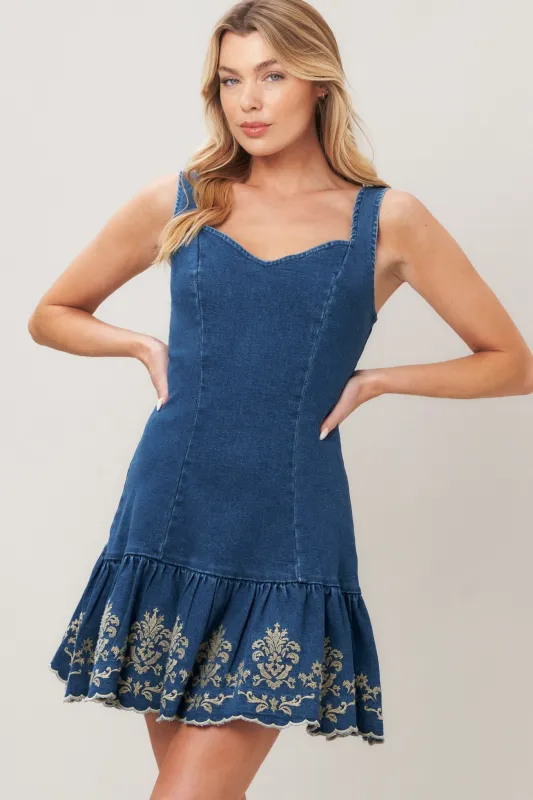 Vintage Wave Denim Mini Dress made by Flying Tomato