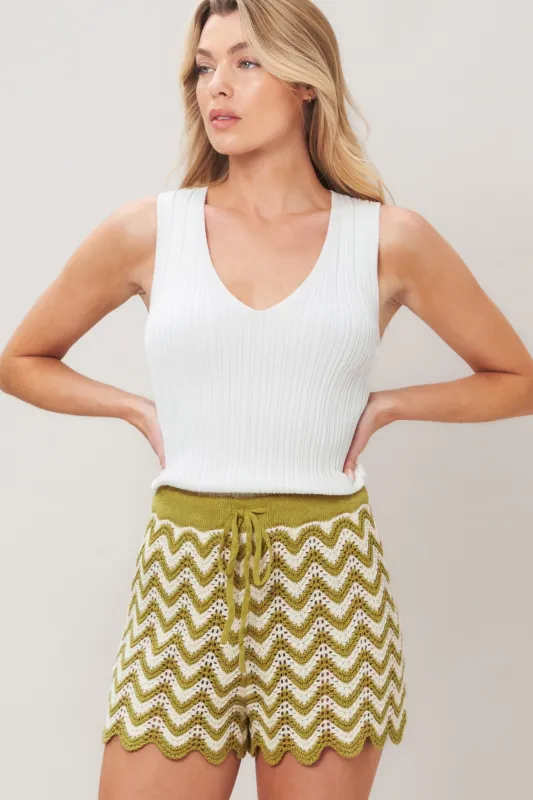 Sunset Stitch Crochet Knit Shorts made by Flying Tomato