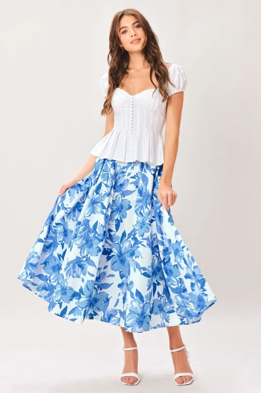 Sky Blossom Woven Full Circle Skirt made by Flying Tomato