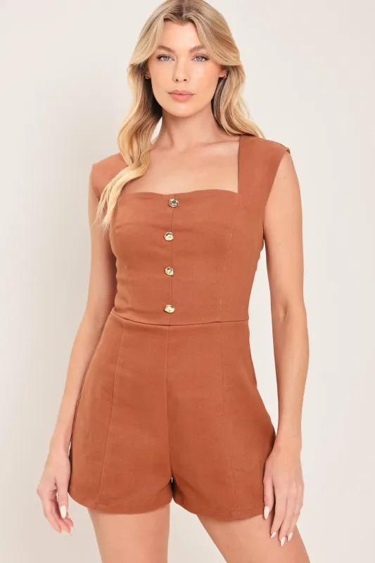 Terracotta Chic Woven Romper made by Flying Tomato