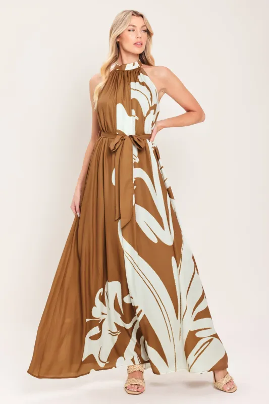 Mocha Serenity Woven Maxi Dress made by Flying Tomato