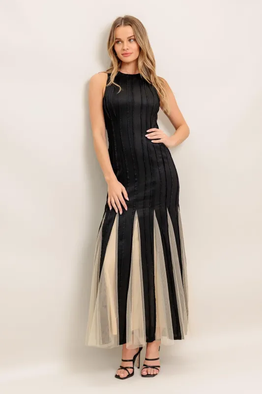 Noir Tulle Black Knit Maxi Dress made by Flying Tomato