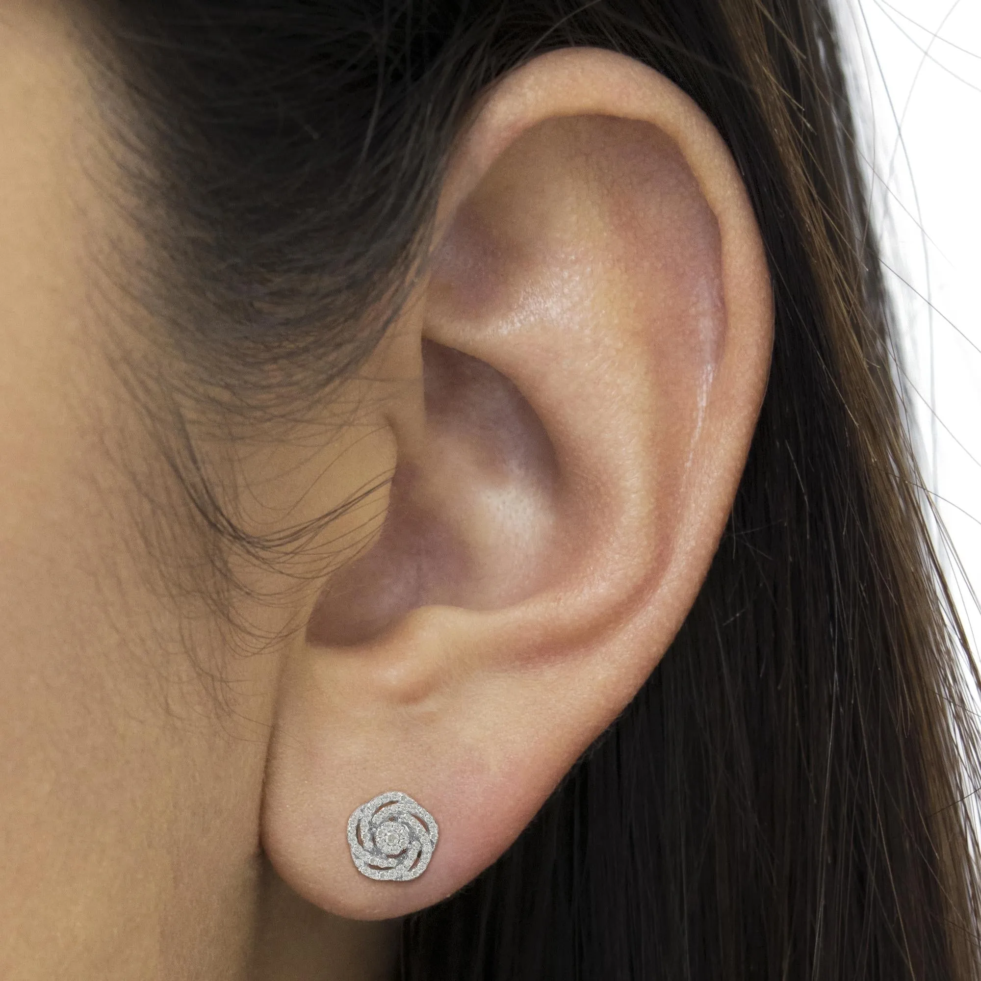 10k White Gold Rose-Cut Diamond Floral Cluster Earrings (1 cttw, I-J Color, I2-I3 Clarity) sold by Zulily product image thumbnail 3