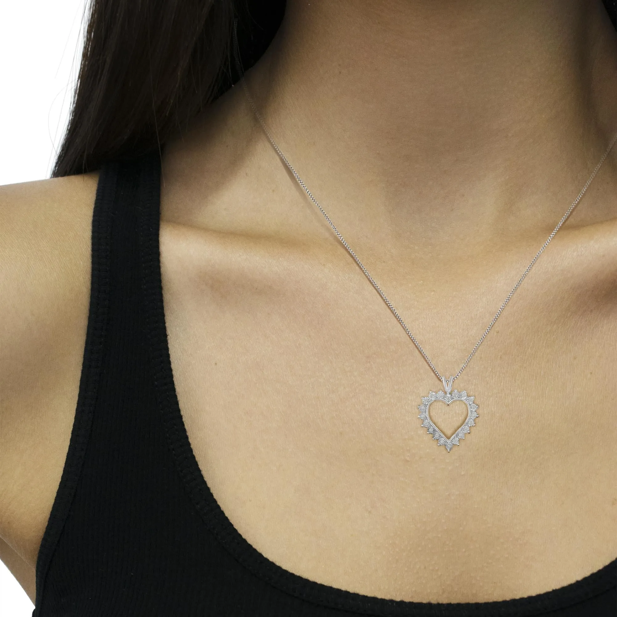 .925 Sterling Silver 1/4 Cttw Miracle Set Diamond Open Heart 18" Pendant Necklace (I-J Color, I3 Clarity) sold by Zulily product image thumbnail 3