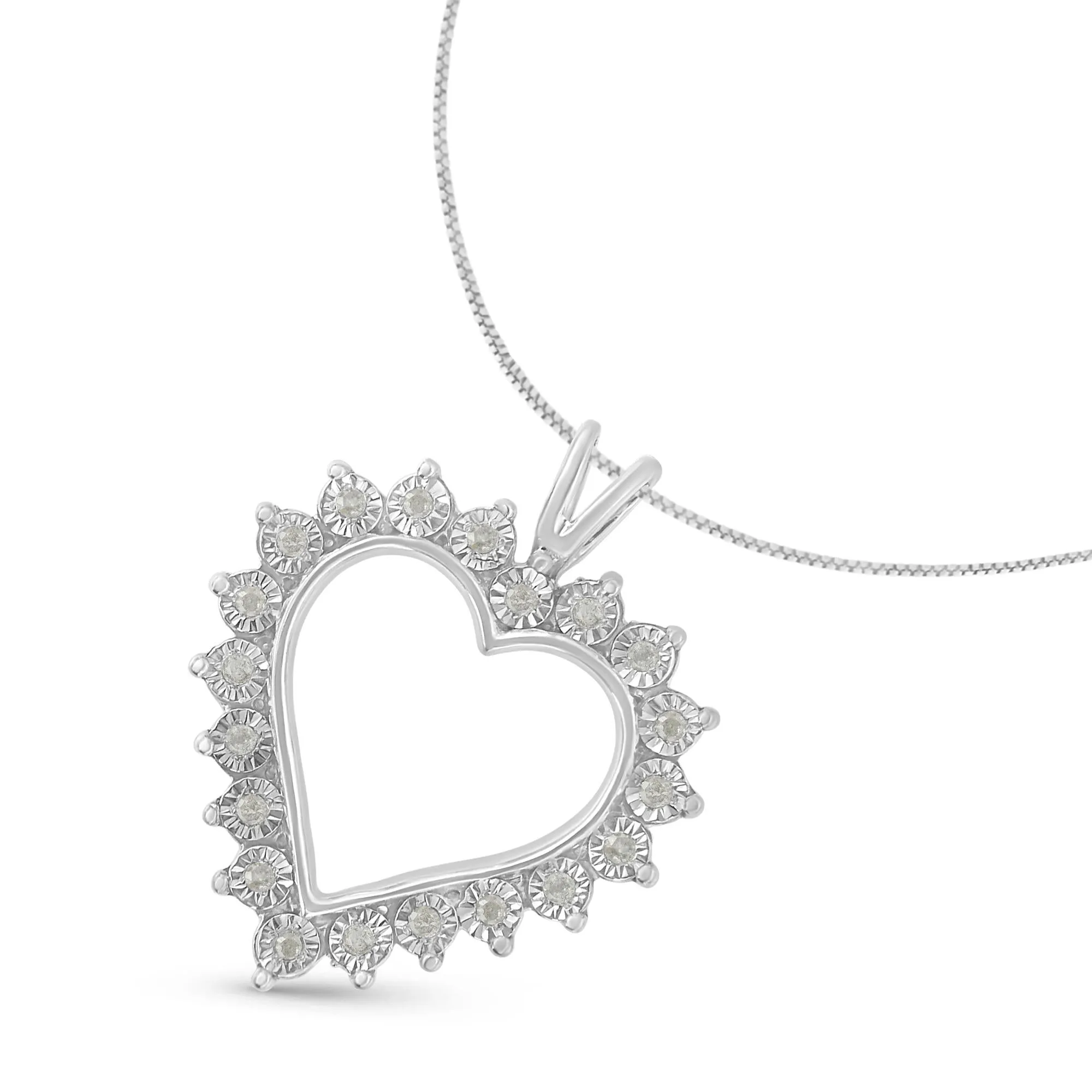 .925 Sterling Silver 1/4 Cttw Miracle Set Diamond Open Heart 18" Pendant Necklace (I-J Color, I3 Clarity) sold by Zulily product image thumbnail 4