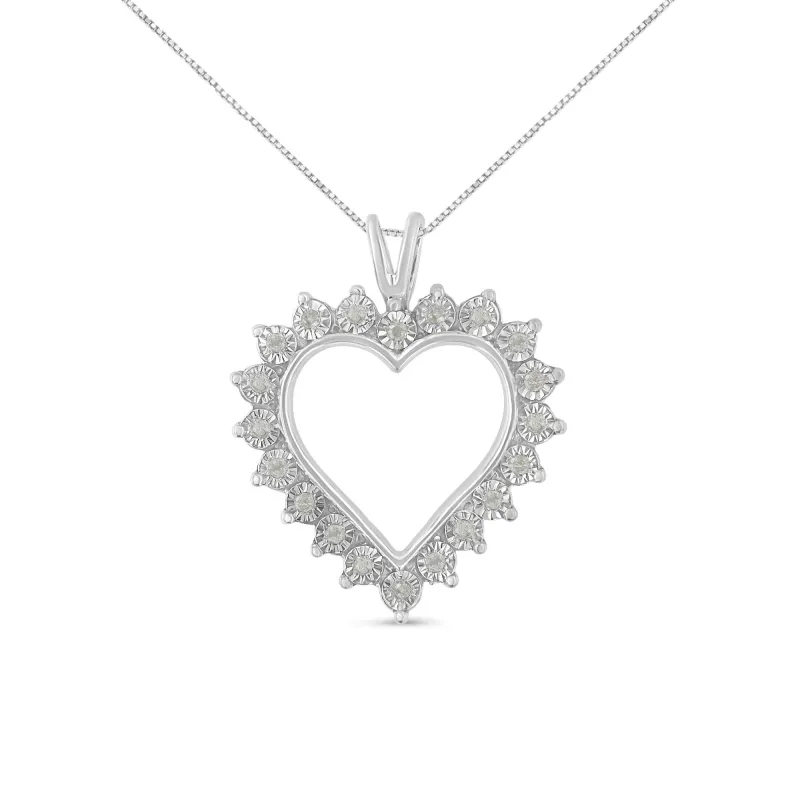 .925 Sterling Silver 1/4 Cttw Miracle Set Diamond Open Heart 18" Pendant Necklace (I-J Color, I3 Clarity) made by Zulily
