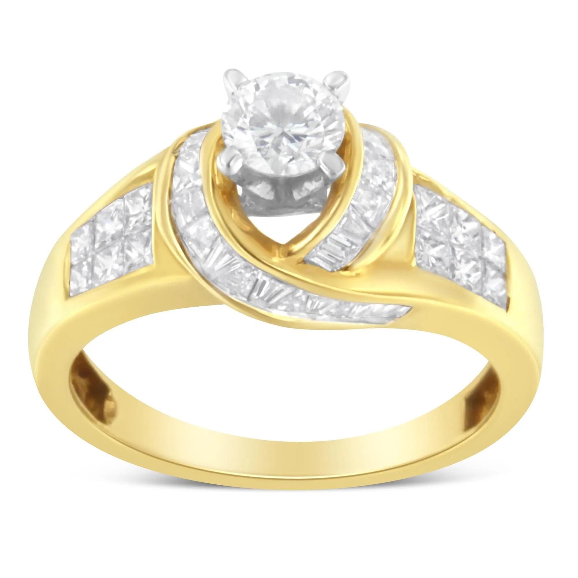 14K Two-Toned Gold Round, Baguette and Princess Cut Diamond Ring (1 1/8 Cttw, H-I Color, SI2-I1 Clarity) sold by Zulily product image thumbnail 4