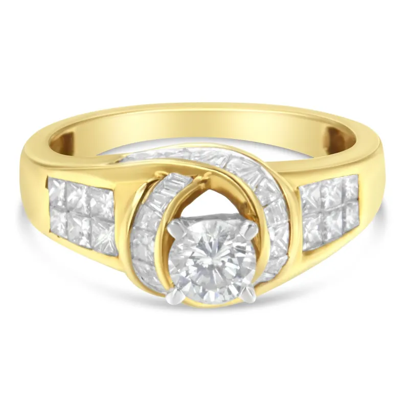 14K Two-Toned Gold Round, Baguette and Princess Cut Diamond Ring (1 1/8 Cttw, H-I Color, SI2-I1 Clarity) made by Zulily