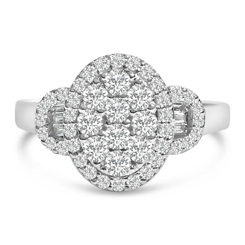 10K White Gold 1.0 Cttw Diamond Oval Cluster with Halo Vintage-Inspired Art Deco Buckle Style Statement Ring (G-H Color, SI1-SI2 Clarity) made by Zulily
