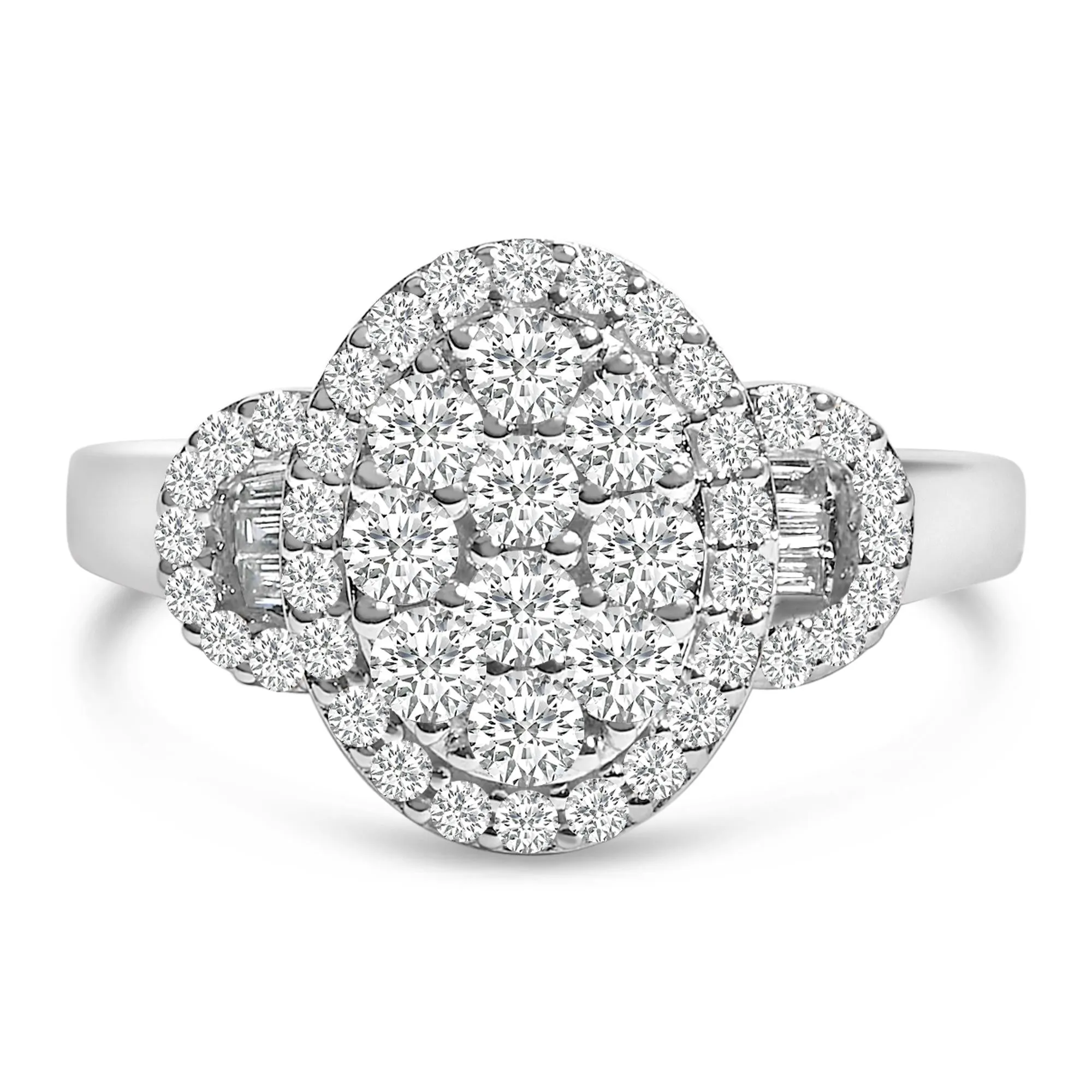 10K White Gold 1.0 Cttw Diamond Oval Cluster with Halo Vintage-Inspired Art Deco Buckle Style Statement Ring (G-H Color, SI1-SI2 Clarity) sold by Zulily