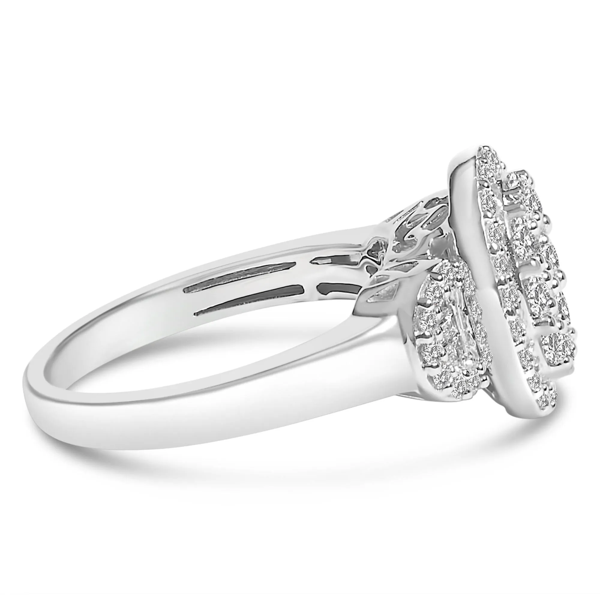 10K White Gold 1.0 Cttw Diamond Oval Cluster with Halo Vintage-Inspired Art Deco Buckle Style Statement Ring (G-H Color, SI1-SI2 Clarity) sold by Zulily product image thumbnail 2
