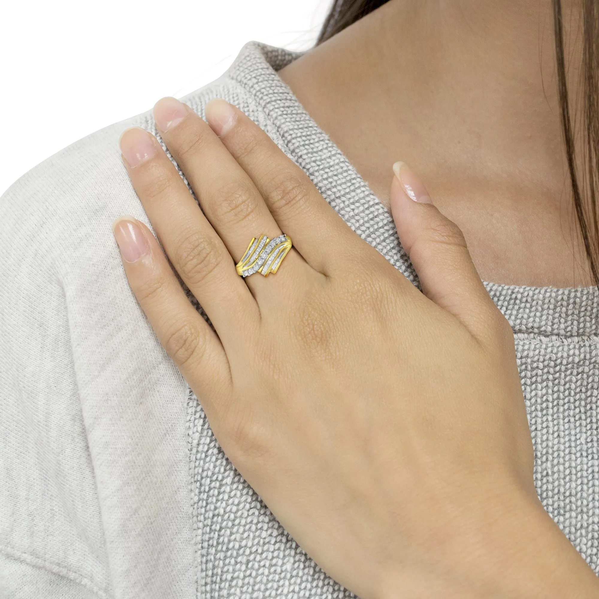 10K Yellow Gold Round and Baguette Diamond-Cut Ring (1/2 Cttw, I-J Color, I1-I2 Clarity) sold by Zulily product image thumbnail 3