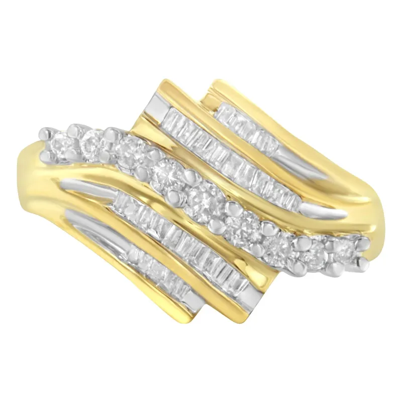 10K Yellow Gold Round and Baguette Diamond-Cut Ring (1/2 Cttw, I-J Color, I1-I2 Clarity) made by Zulily
