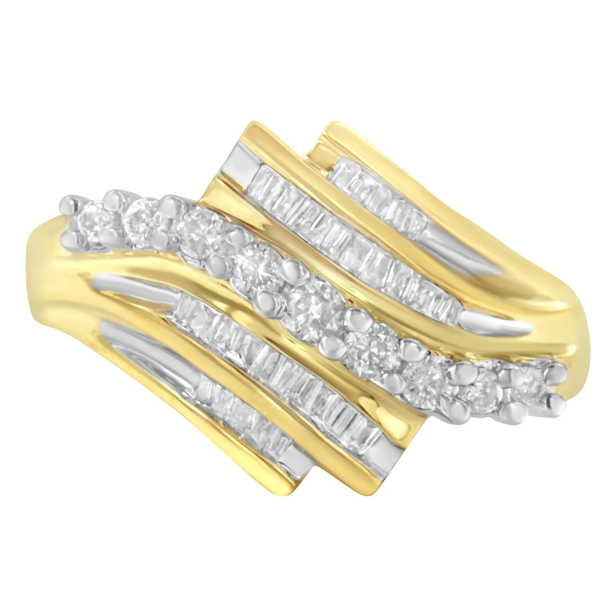 10K Yellow Gold Round and Baguette Diamond-Cut Ring (1/2 Cttw, I-J Color, I1-I2 Clarity) sold by Zulily