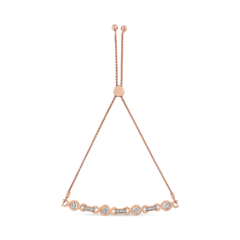 .925 Sterling Silver Channel Set Diamond Accent Twist 4”-10” Adjustable Bolo Bracelet (I-J Color, I3 Clarity) made by Zulily