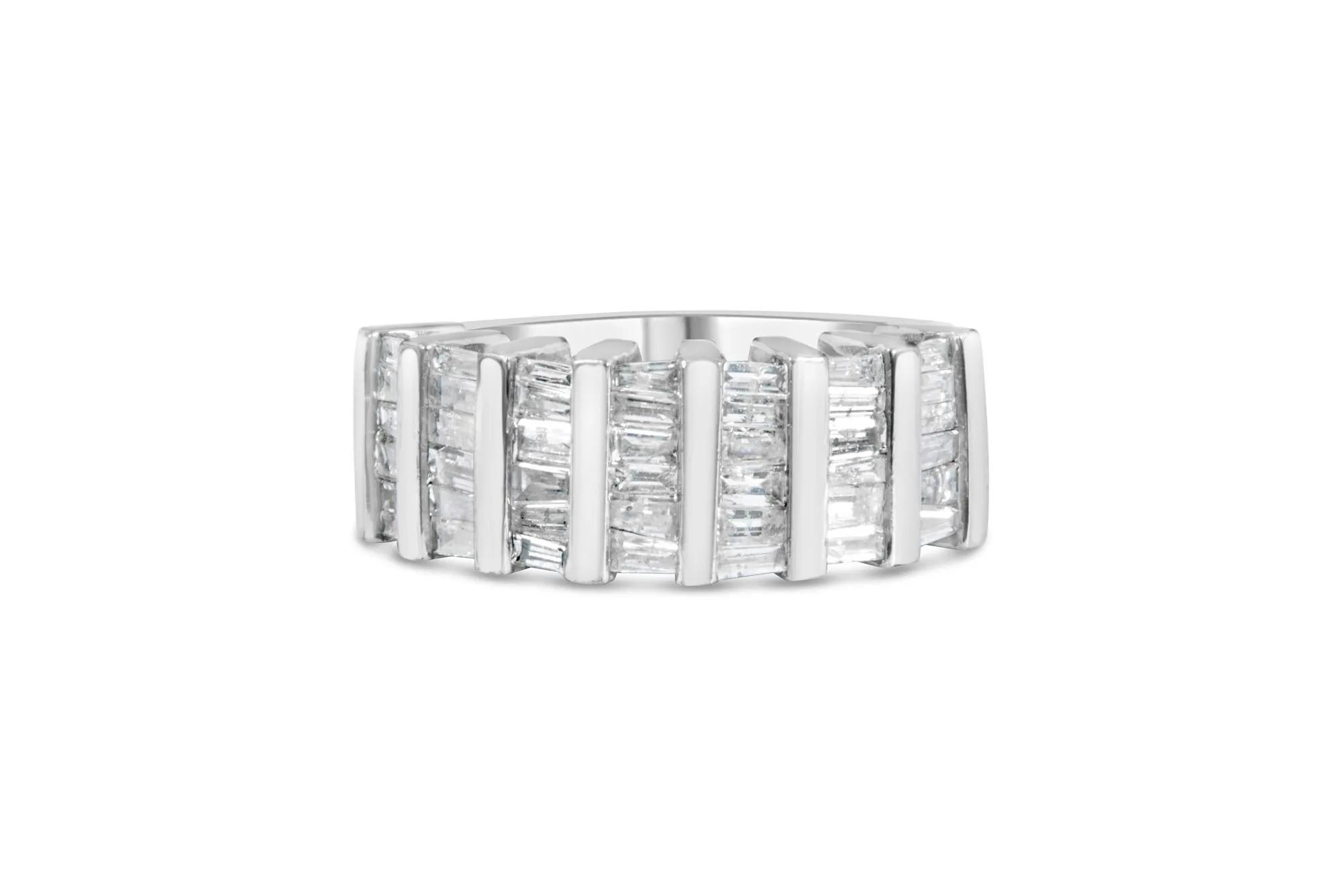 .925 Sterling Silver 1.0 Cttw Baguette Cut Diamond Vertical Channel Fluted Multi-Row Unisex Fashion Wedding Ring (H-I Color, I1-I2 Clarity) sold by Zulily product image thumbnail 2