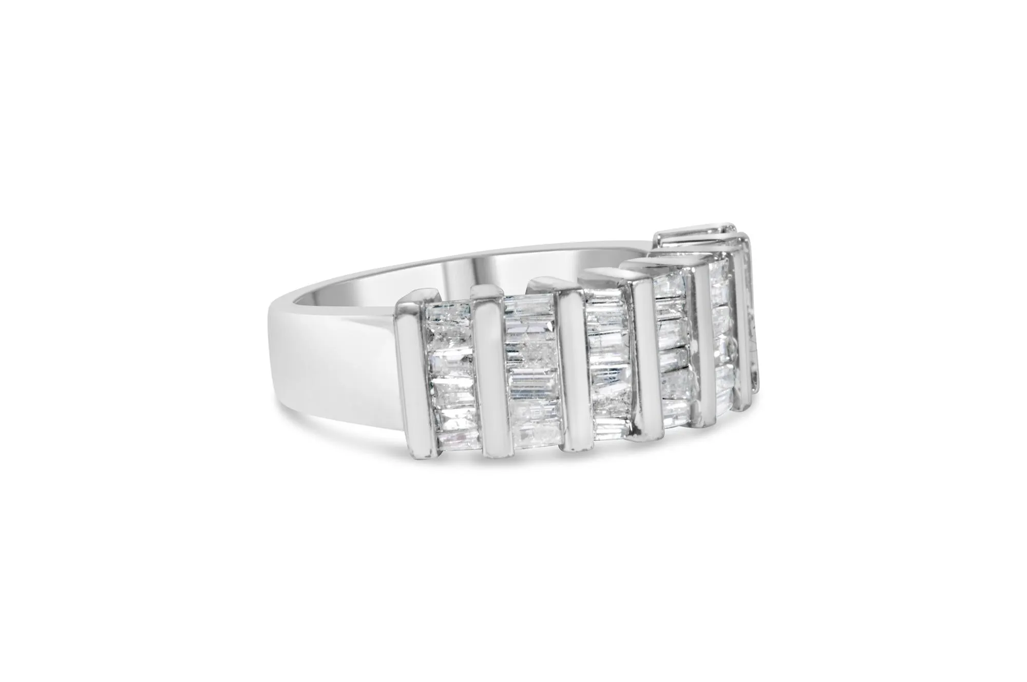 .925 Sterling Silver 1.0 Cttw Baguette Cut Diamond Vertical Channel Fluted Multi-Row Unisex Fashion Wedding Ring (H-I Color, I1-I2 Clarity) sold by Zulily product image thumbnail 4