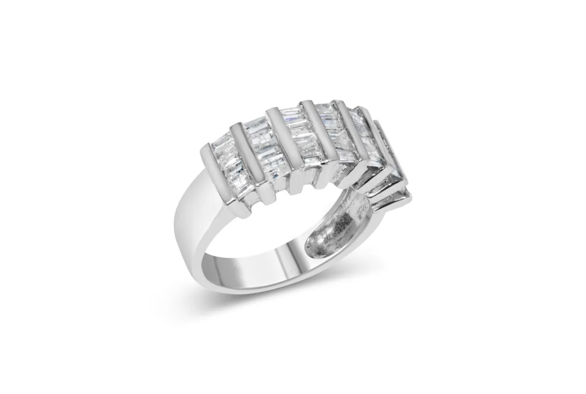 .925 Sterling Silver 1.0 Cttw Baguette Cut Diamond Vertical Channel Fluted Multi-Row Unisex Fashion Wedding Ring (H-I Color, I1-I2 Clarity) made by Zulily