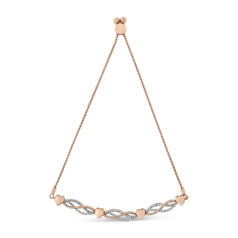 14K Rose Gold Plated .925 Sterling Silver Cttw Diamond Accent Layered Infinity Link and Heart Adjustable 4”-10” Adjustable Bolo Bracelet (I-J Color, I3 Clarity) made by Zulily