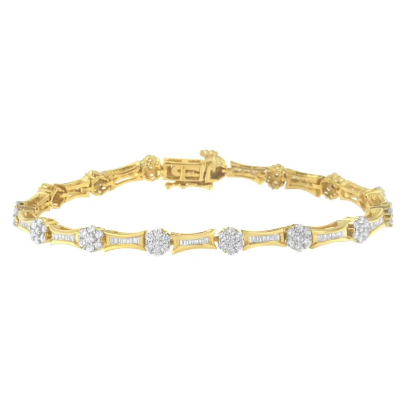 10K Yellow and White Gold 2.00 cttw Round and Baguette-Cut Diamond Link Bracelet (I-J Color, I2-I3 Clarity) - Size 7.25" made by Zulily
