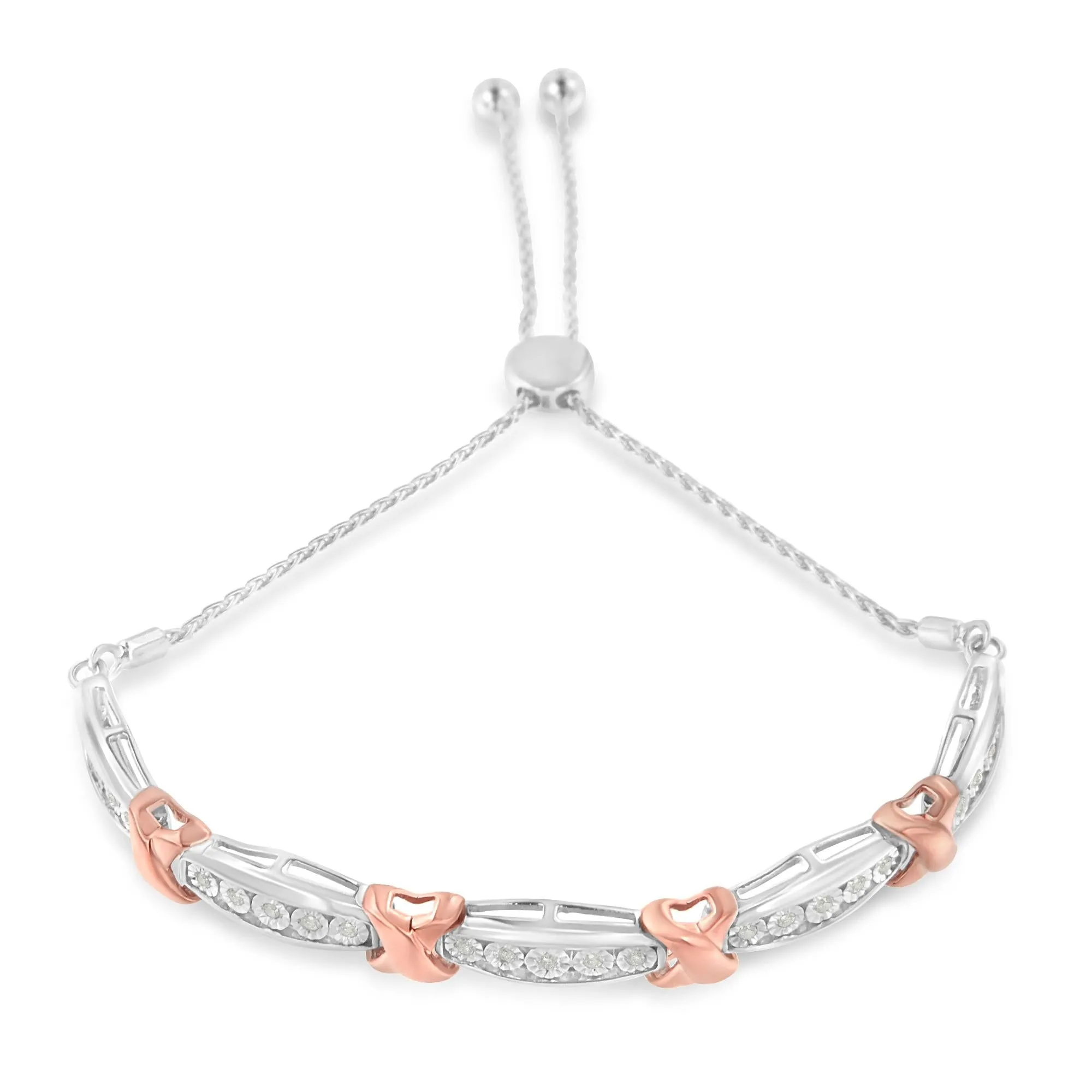.925 Sterling Silver 1/4 Cttw Round-Cut Diamond X & Tapered Bar Miracle-Set Bolo Bracelet (I-J Color, I3 Clarity) - Two Tone Rose Gold & Silver sold by Zulily product image thumbnail 2