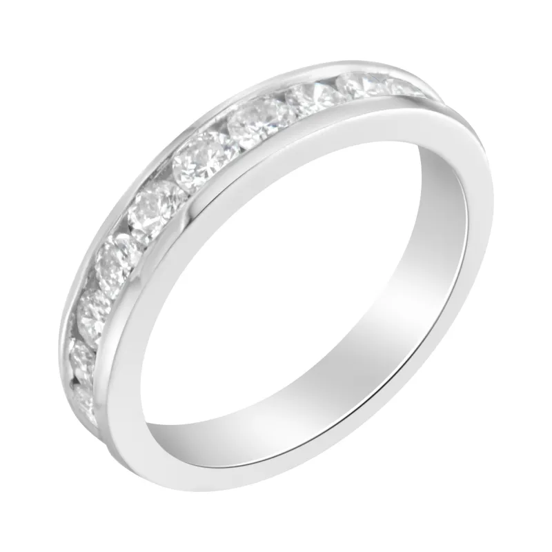 IGI Certified 1.0 Cttw Diamond 18K White Gold Channel-Set Half-Eternity Band Wedding Ring (E-F Color, I1-I2 Clarity) made by Zulily