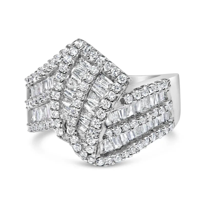 14K White Gold 1-1/2 Cttw Round and Baguette Diamond Bypass Cocktail Ring Band (H-I Color, SI1-SI2 Clarity) made by Zulily