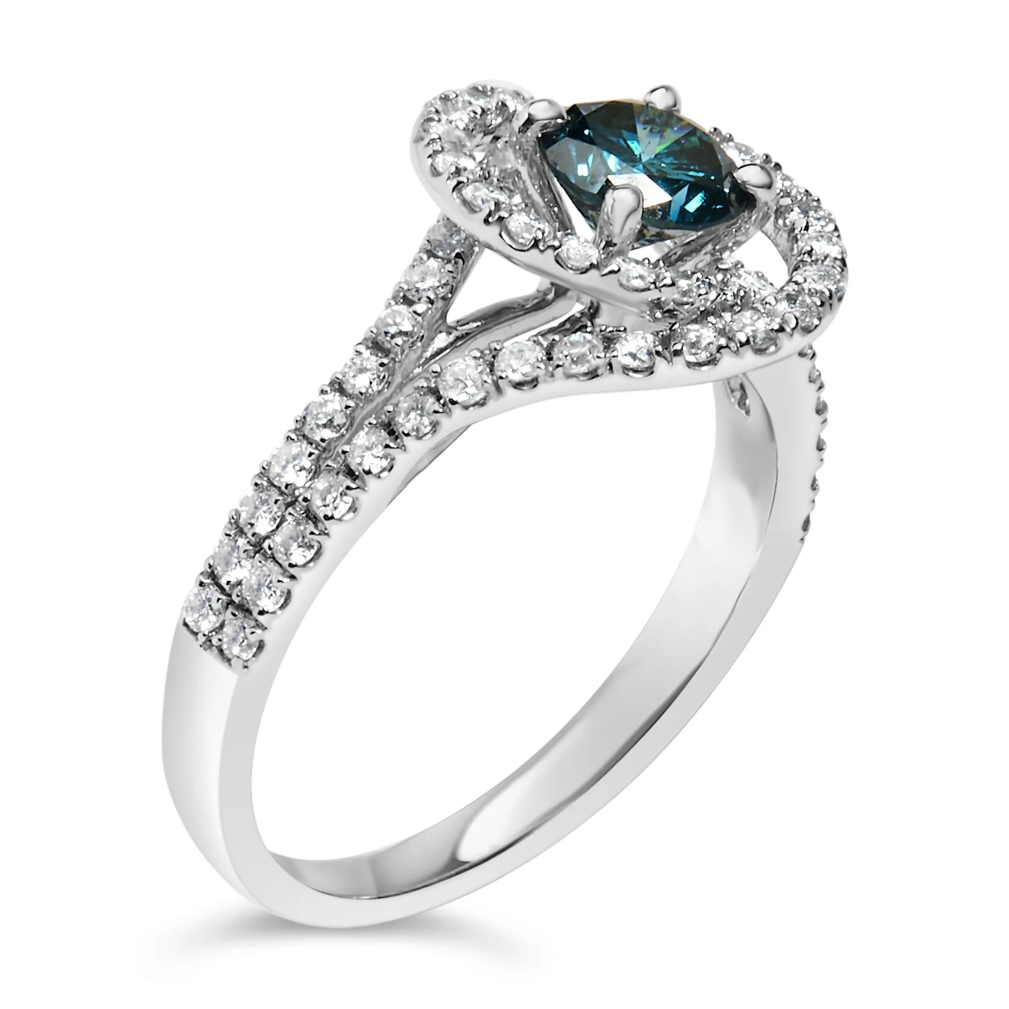 14K White Gold 1-1/3 Cttw White & Blue Diamond Interweaving Double Halo Cocktail Statement Ring (G-H and Fancy Blue Color, SI2-I1 Clarity) sold by Zulily product image thumbnail 4