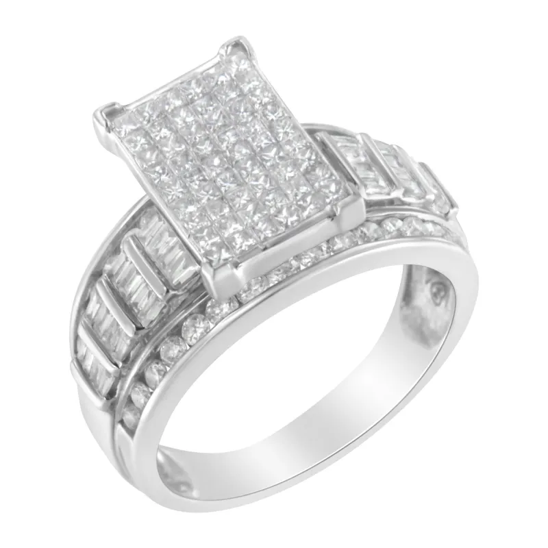 14K White Gold 2.0 Cttw Mixed-Cut Diamond Rectangle Invisible-Set Composite Cluster Ring with Bar- and Channel-Set Band (H-I Color, SI2-I1 Clarity) made by Zulily
