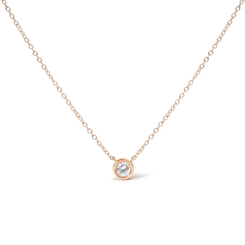 10K Rose Gold 1/2 Carat Round Brilliant-Cut Diamond Modern Bezel-Set Solitaire 16"-18" Pendant Necklace (H-I Color, SI2-I1 Clarity) made by Zulily