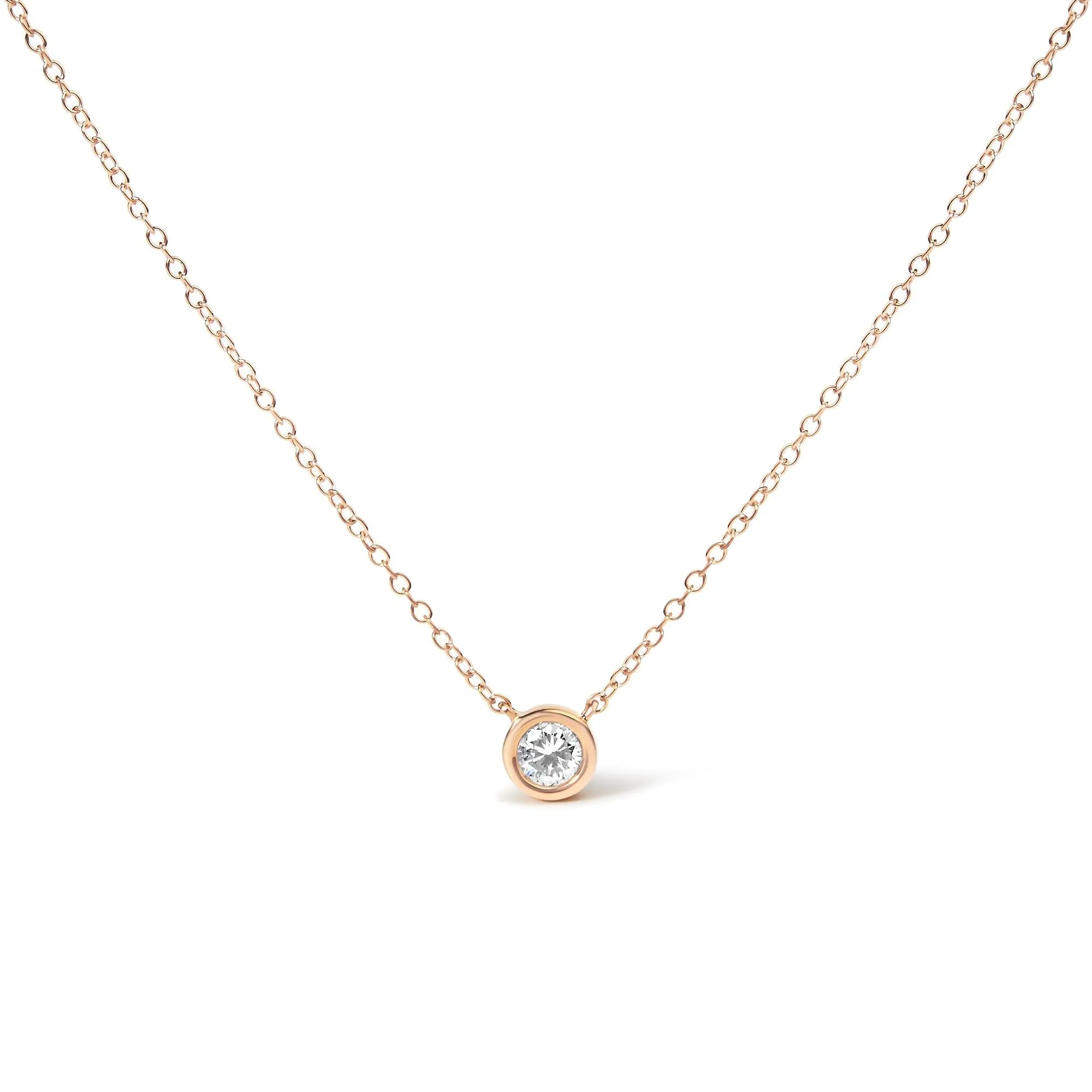 10K Rose Gold 1/2 Carat Round Brilliant-Cut Diamond Modern Bezel-Set Solitaire 16"-18" Pendant Necklace (H-I Color, SI2-I1 Clarity) sold by Zulily