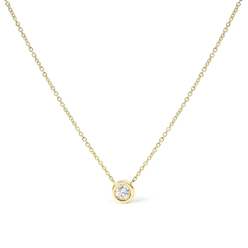 10K Yellow Gold 3/10 Carat Round Brilliant-Cut Diamond Modern Bezel-Set Solitaire 16"-18" Pendant Necklace (H-I Color, SI2-I1 Clarity) made by Zulily