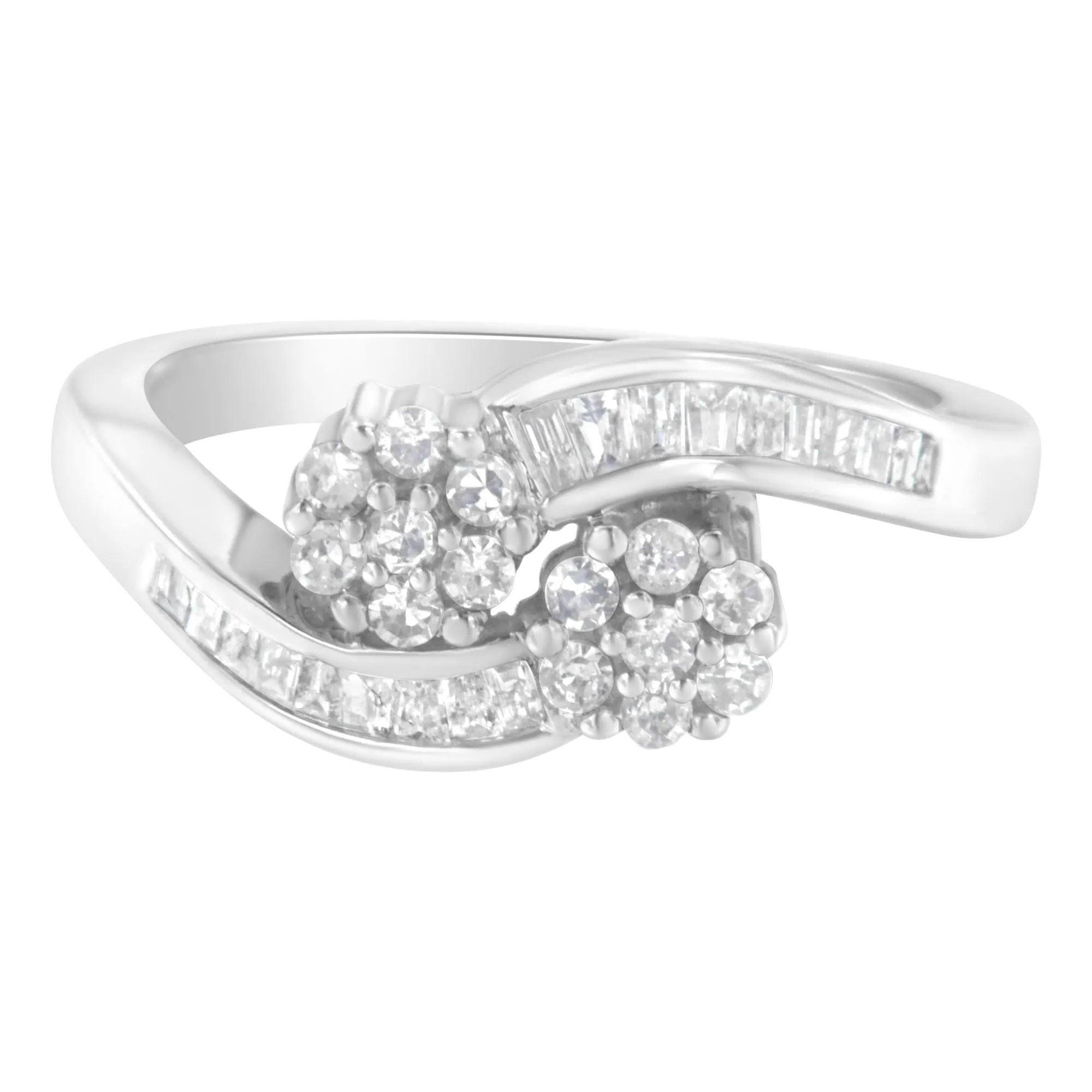 14K White Gold Round and Baguette Diamond Bypass Ring (1/2 cttw, H-I Color, I1-I2 Clarity) sold by Zulily product image thumbnail 2